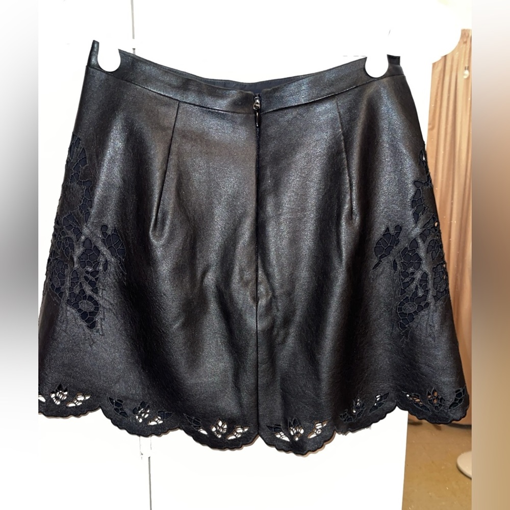 BCBGMaxAzria “Jehnifer” Faux-Leather Lazer Cut Skirt - Picture 3 of 5